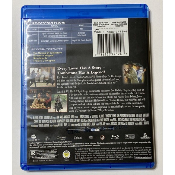 Tombstone Blu-ray Val Kilmer Kurt Russell Sam Elliott Bill Paxton Dana Delany - Picture 2 of 6